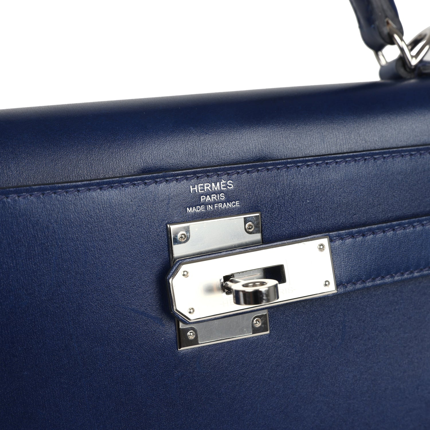 Kelly Sellier 28 Bleu Saphir Box Palladium Hardware Bag