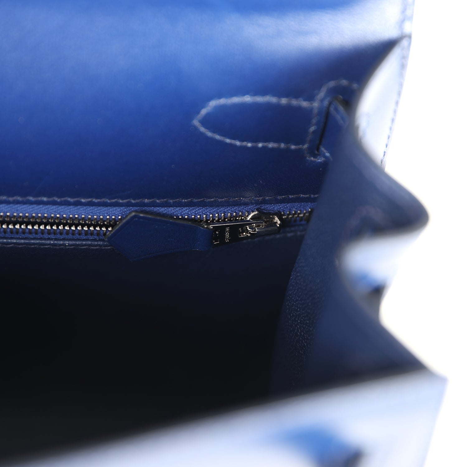 Kelly Sellier 28 Bleu Saphir Box Palladium Hardware Bag