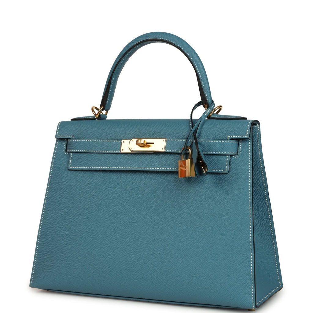 Kelly Sellier 28 Blue Jean Epsom Gold Hardware Bag