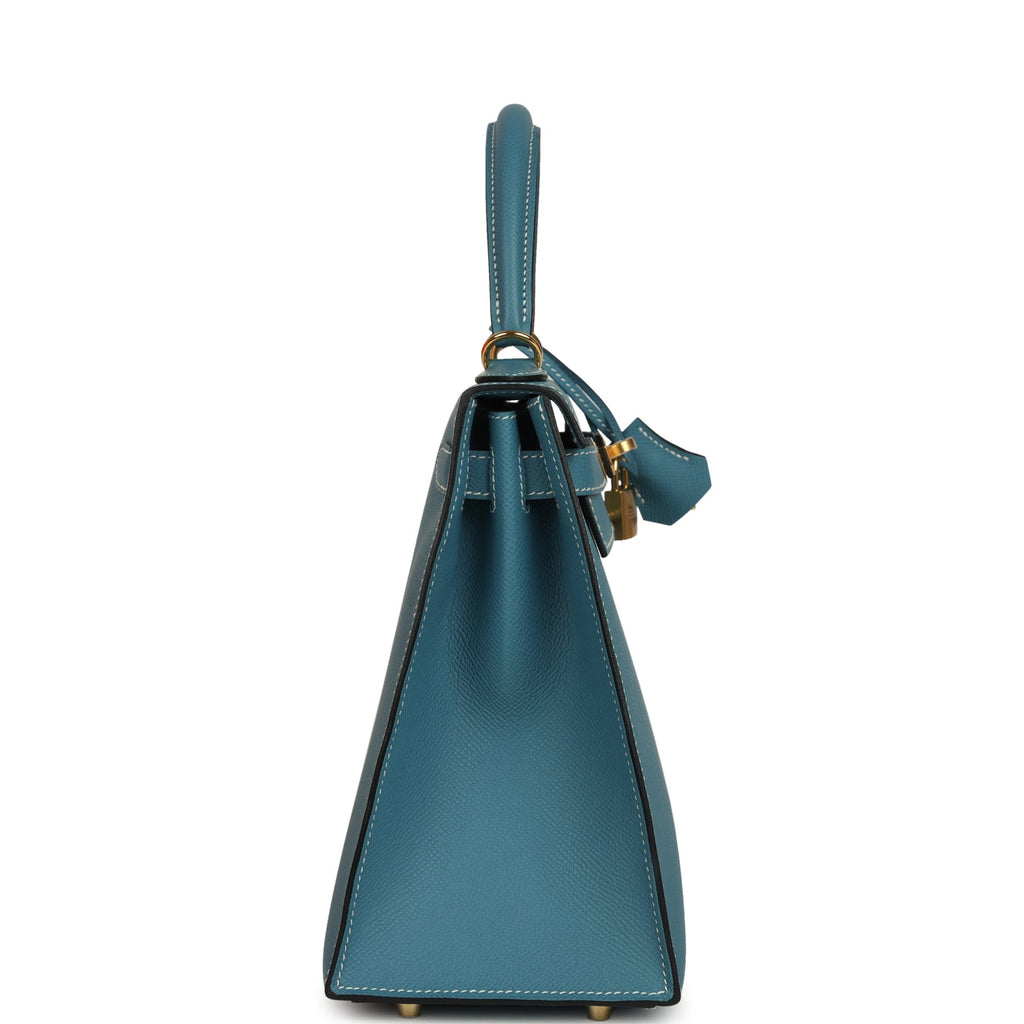 Kelly Sellier 28 Blue Jean Epsom Gold Hardware Bag