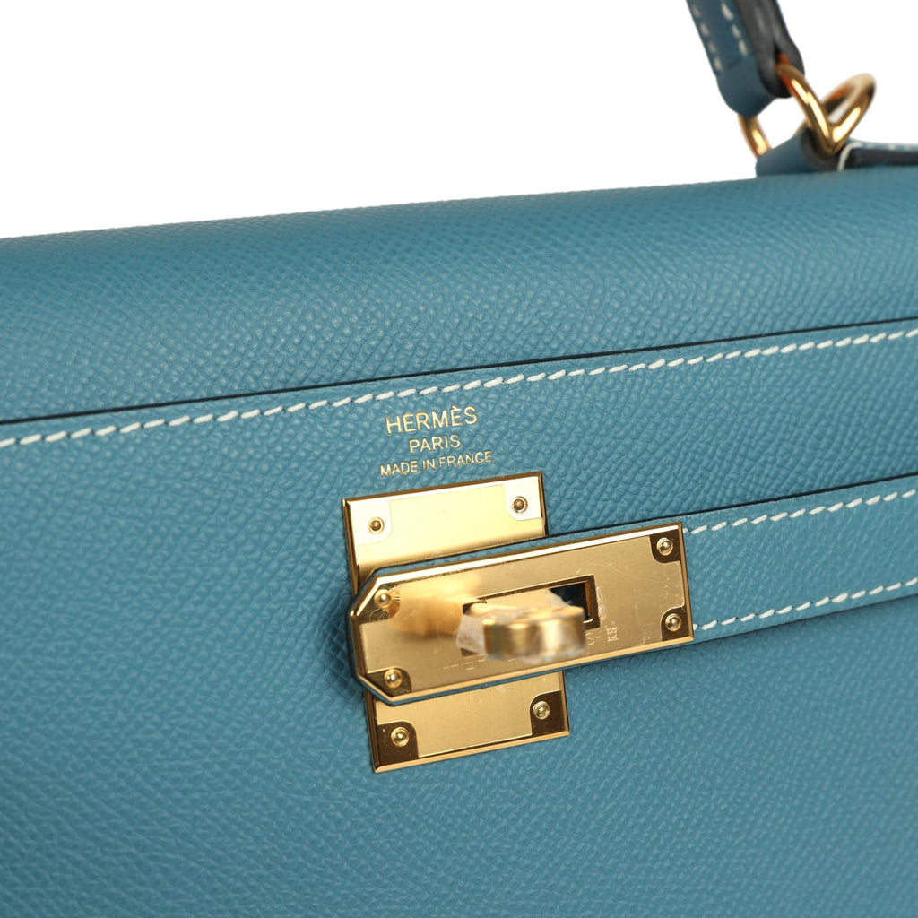 Kelly Sellier 28 Blue Jean Epsom Gold Hardware Bag
