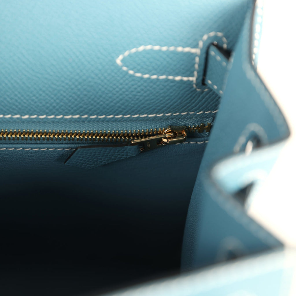 Kelly Sellier 28 Blue Jean Epsom Gold Hardware Bag