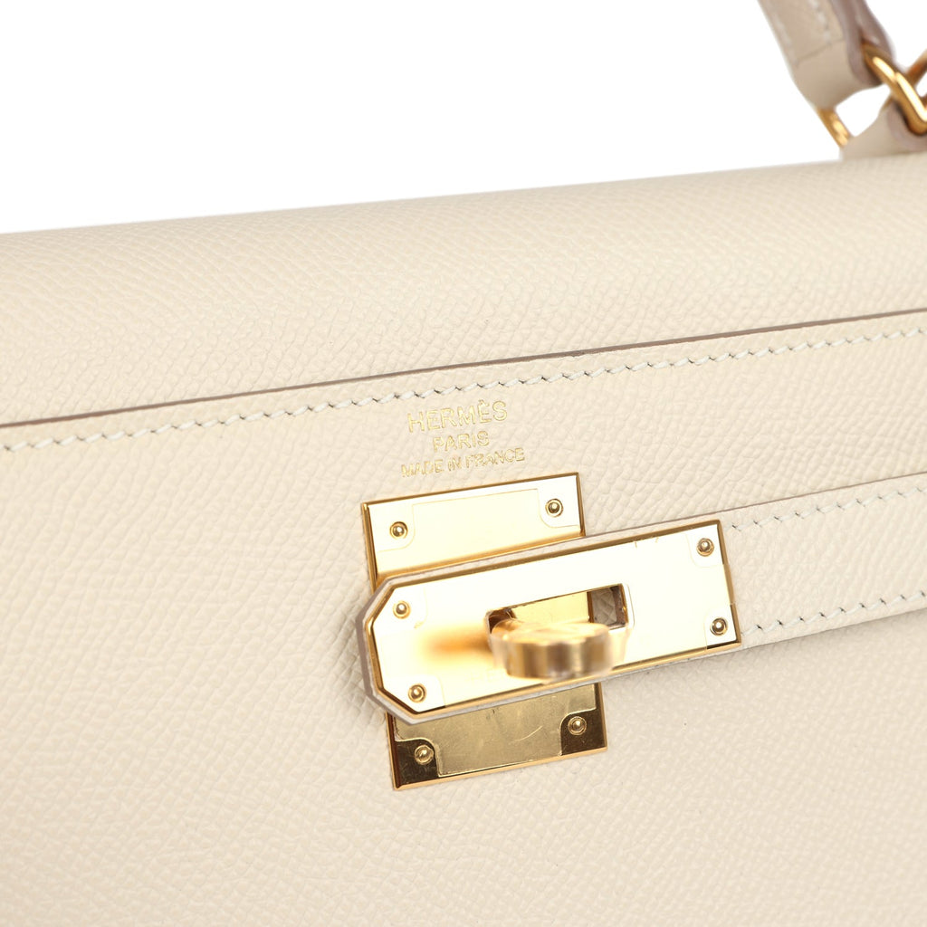 Kelly Sellier 28 Craie Epsom Gold Hardware Bag