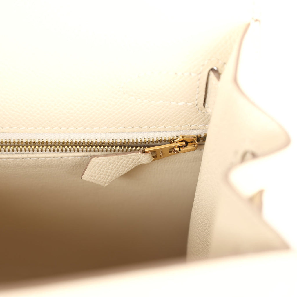 Kelly Sellier 28 Craie Epsom Gold Hardware Bag