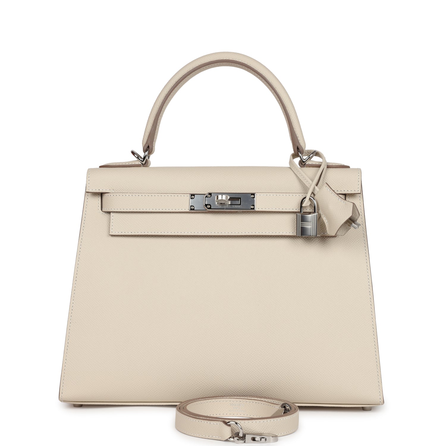 Kelly Sellier 28 Craie Epsom Palladium Hardware Bag