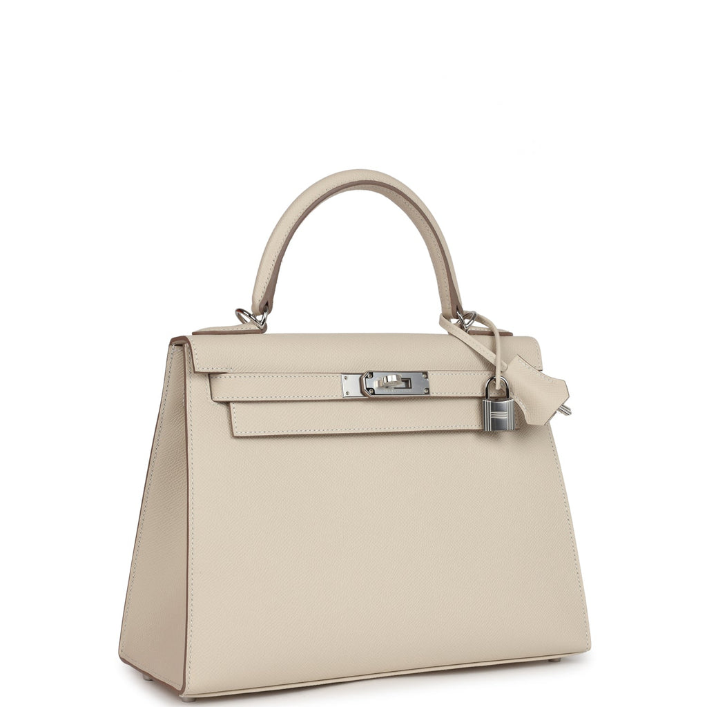 Kelly Sellier 28 Craie Epsom Palladium Hardware Bag