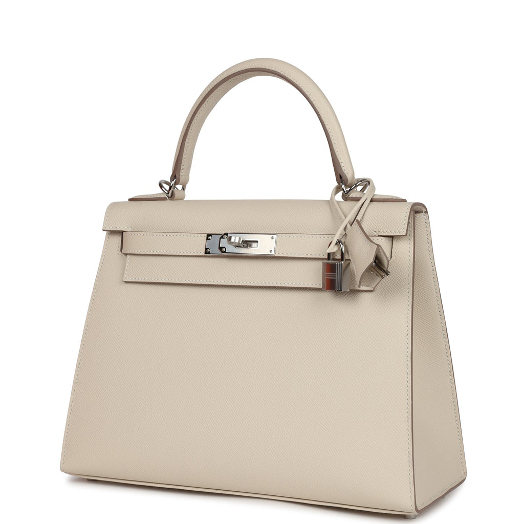 Kelly Sellier 28 Craie Epsom Palladium Hardware Bag