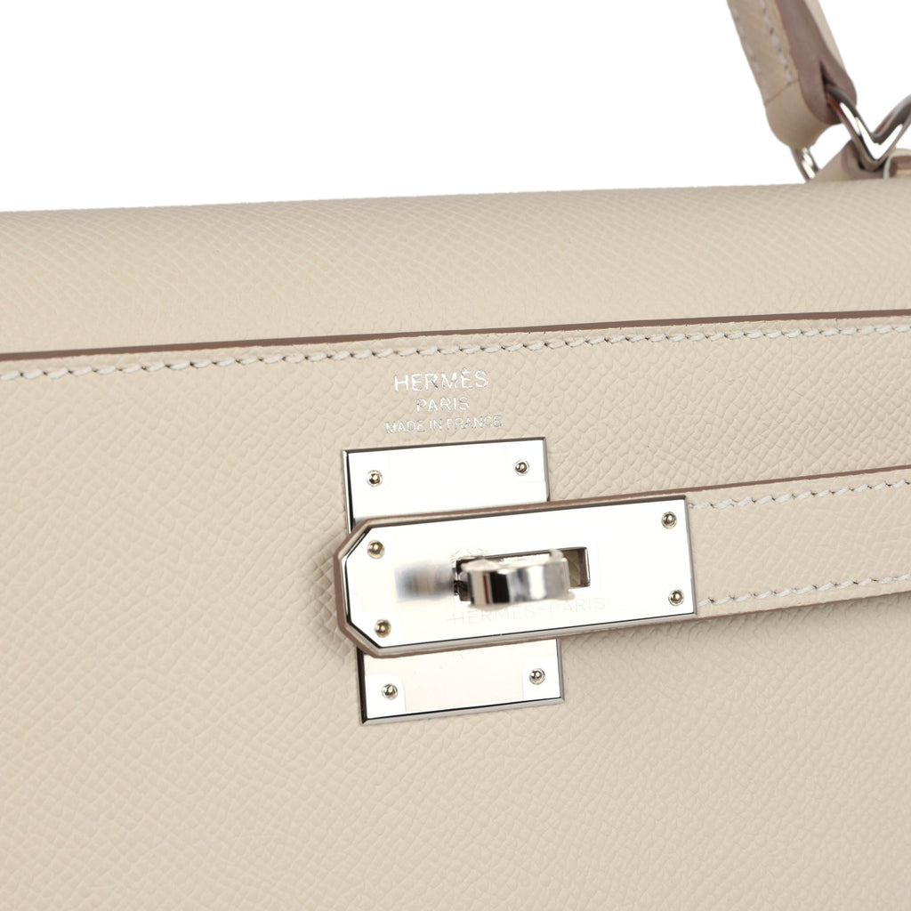 Kelly Sellier 28 Craie Epsom Palladium Hardware Bag