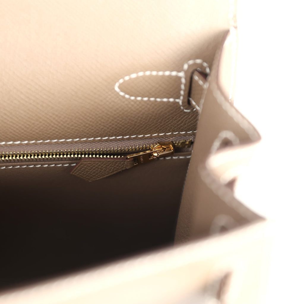 Kelly Sellier 28 Etoupe Epsom Gold Hardware Bag