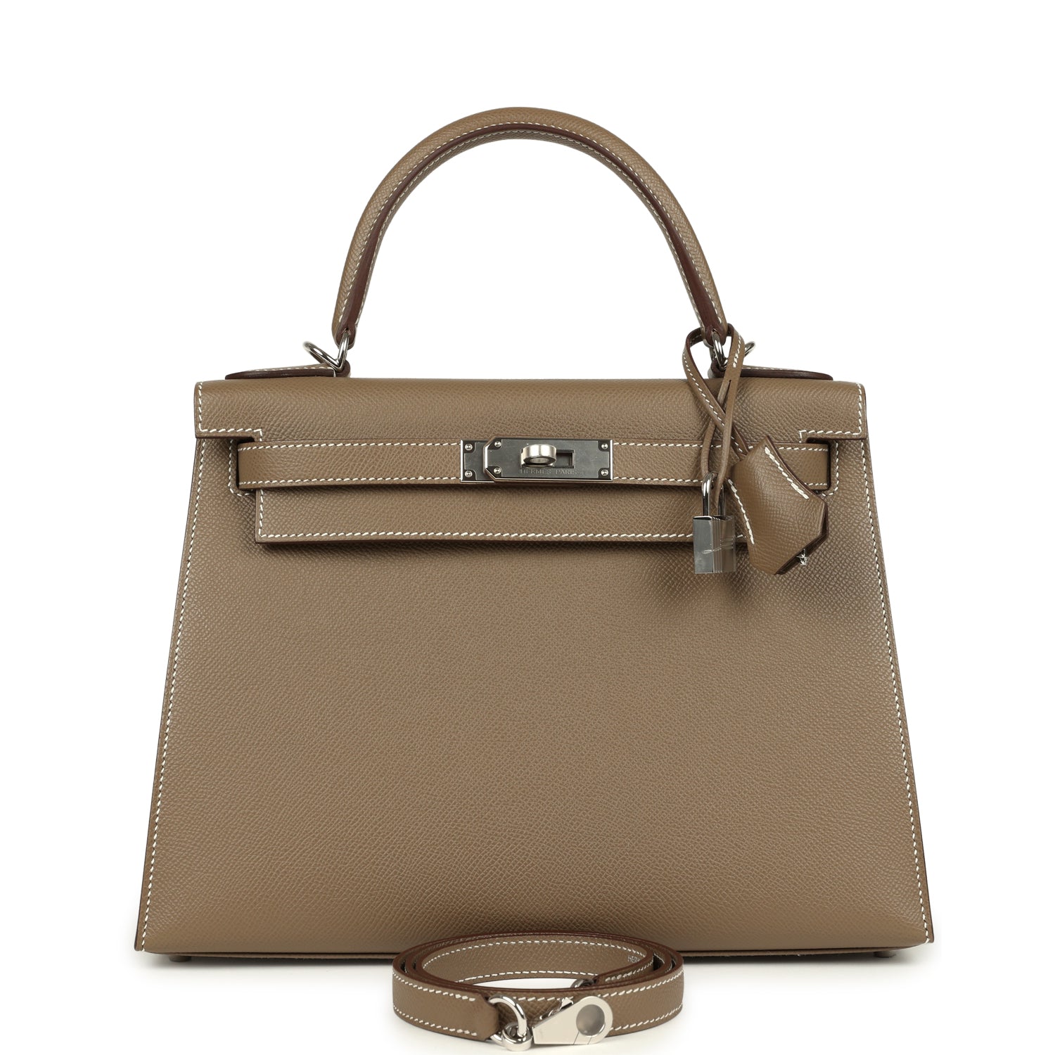 Kelly Sellier 28 Etoupe Epsom Palladium Hardware Bag
