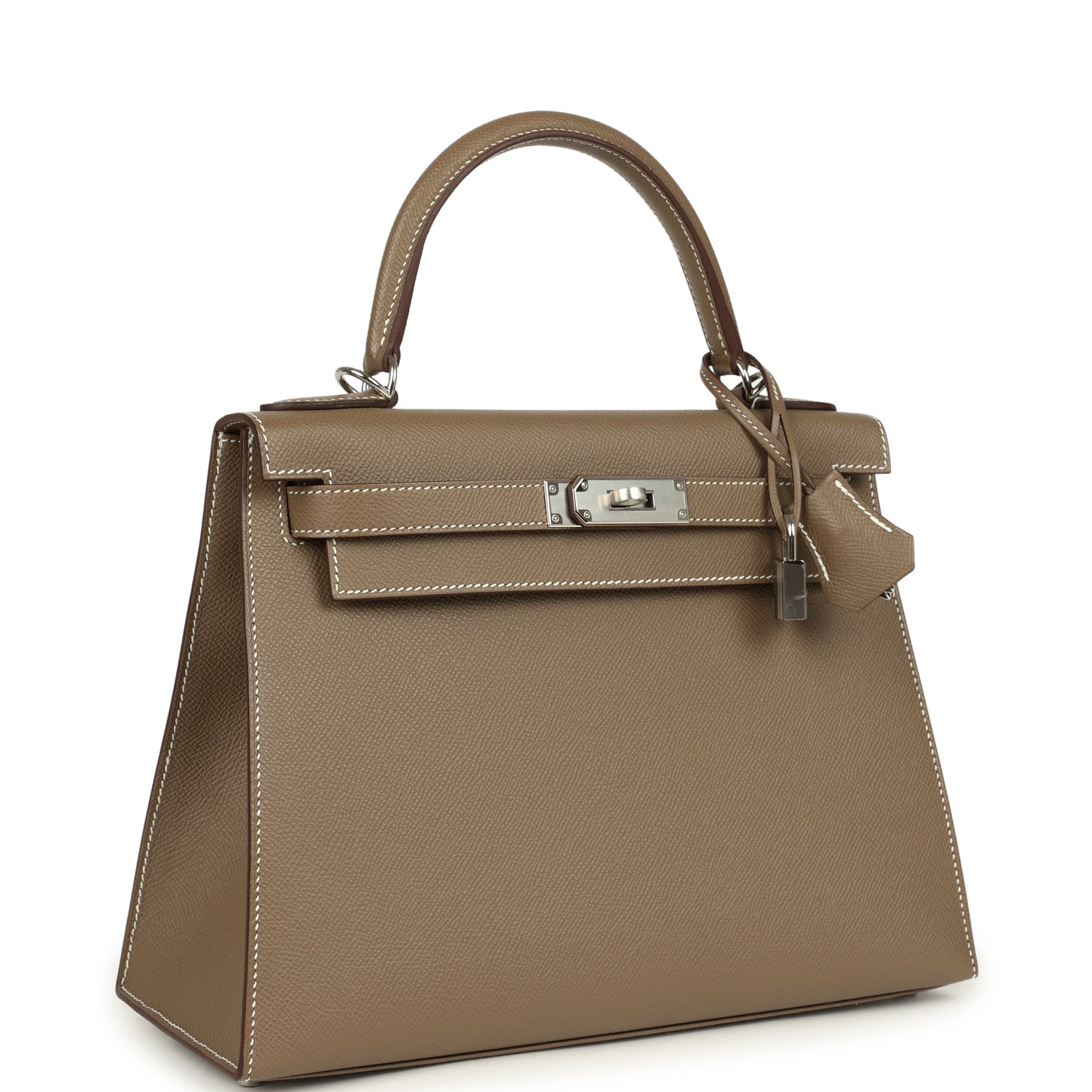 Kelly Sellier 28 Etoupe Epsom Palladium Hardware Bag
