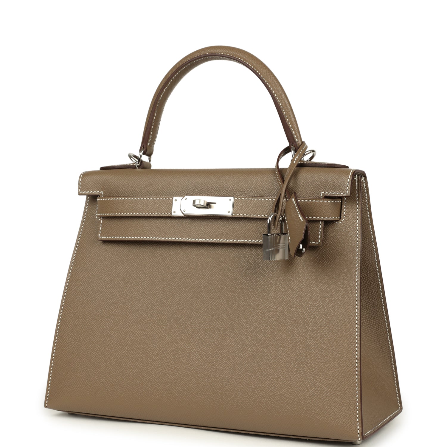 Kelly Sellier 28 Etoupe Epsom Palladium Hardware Bag