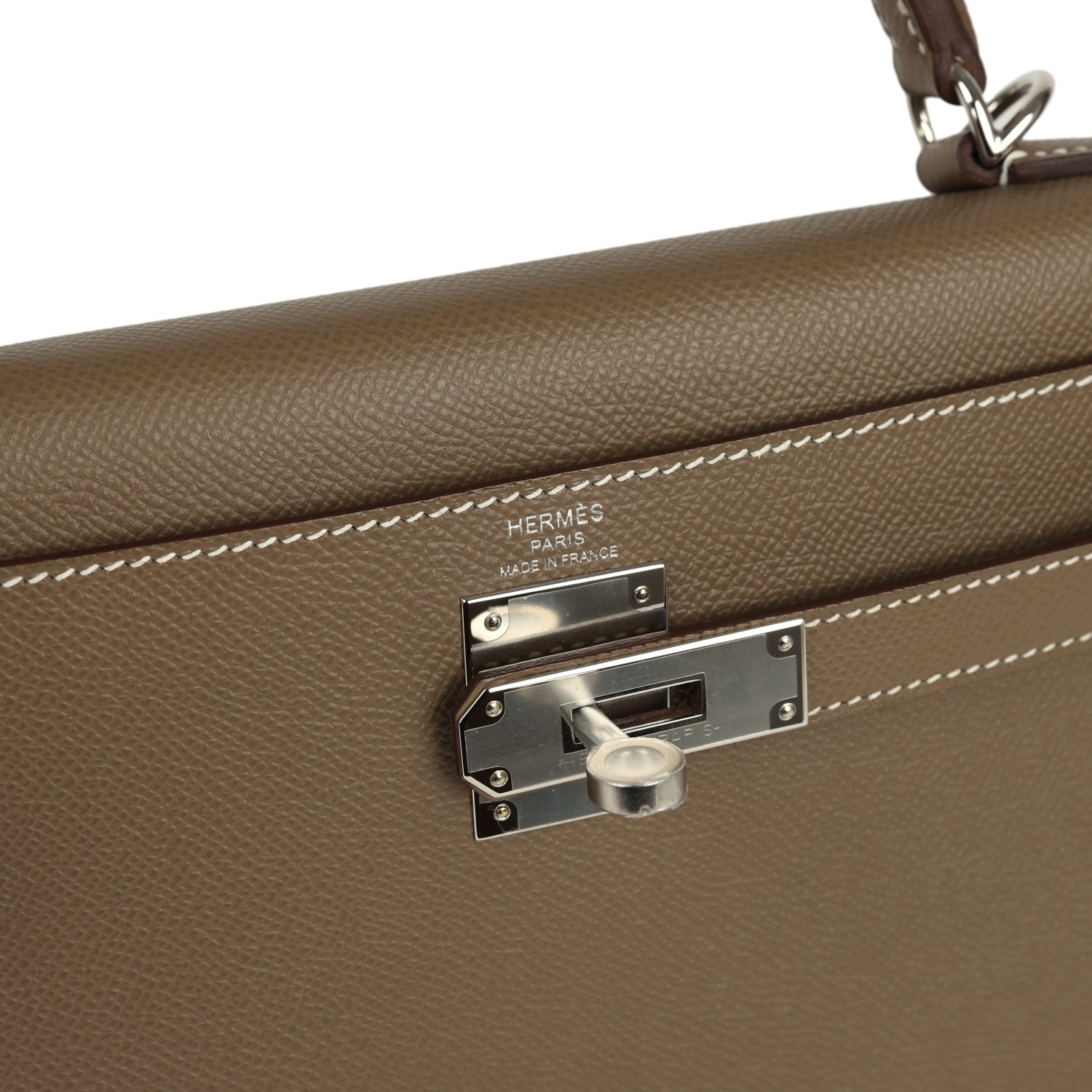 Kelly Sellier 28 Etoupe Epsom Palladium Hardware Bag