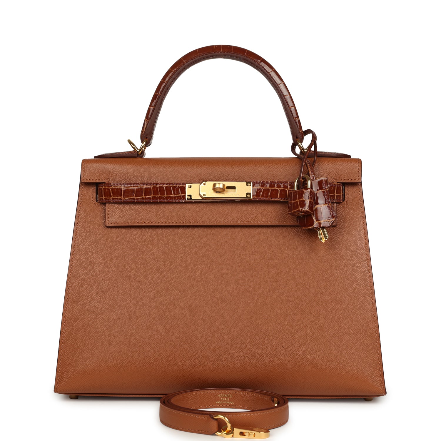Kelly Sellier 28 Gold Madame and Miel Shiny Niloticus Crocodile Touch Gold Hardware Bag