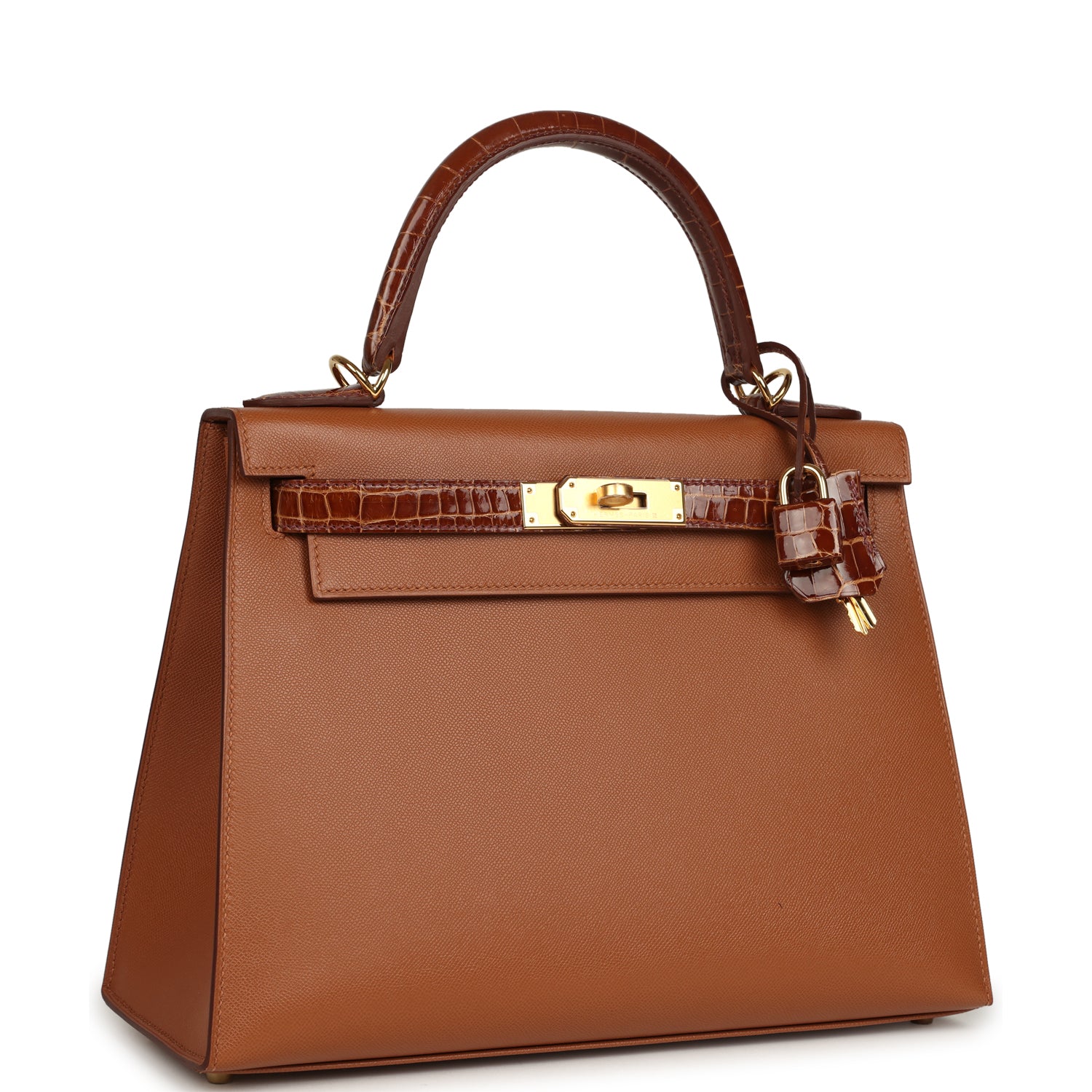 Kelly Sellier 28 Gold Madame and Miel Shiny Niloticus Crocodile Touch Gold Hardware Bag