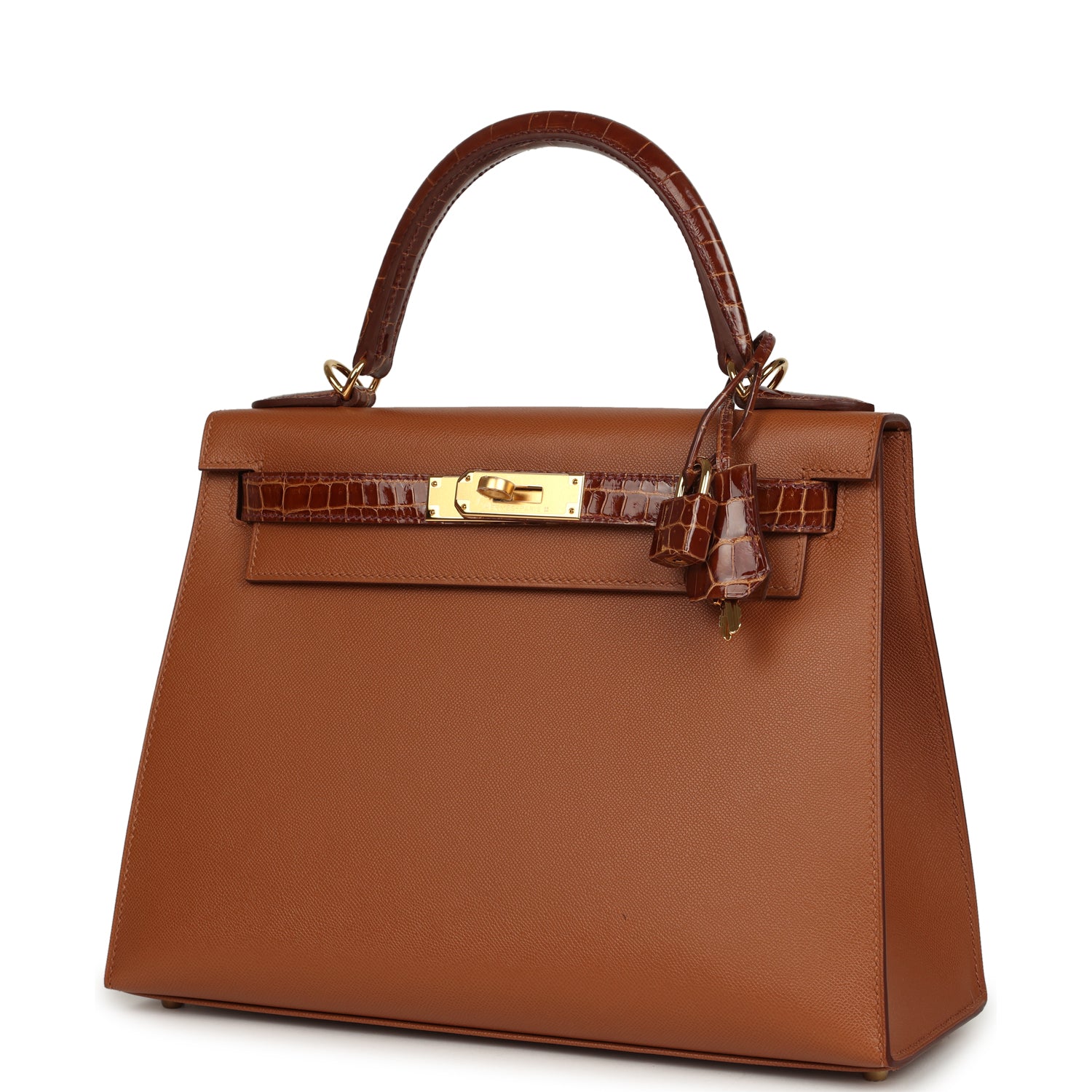 Kelly Sellier 28 Gold Madame and Miel Shiny Niloticus Crocodile Touch Gold Hardware Bag