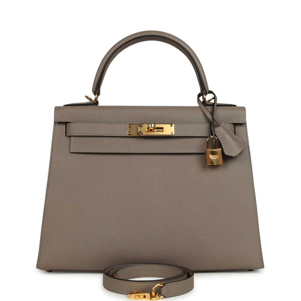 Kelly Sellier 28 Gris Asphalt Epsom Gold Hardware Bag
