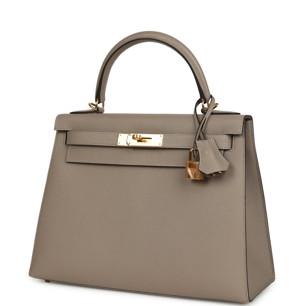 Kelly Sellier 28 Gris Asphalt Epsom Gold Hardware Bag
