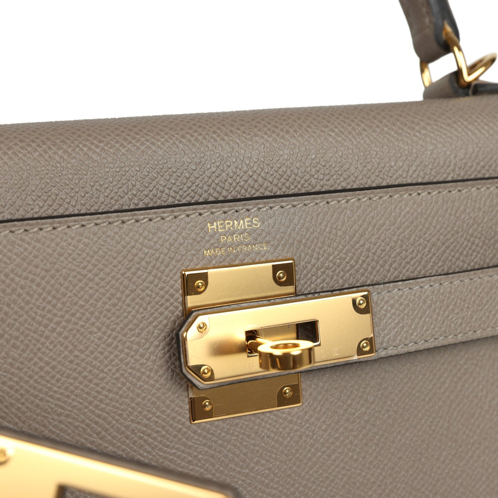 Kelly Sellier 28 Gris Asphalt Epsom Gold Hardware Bag