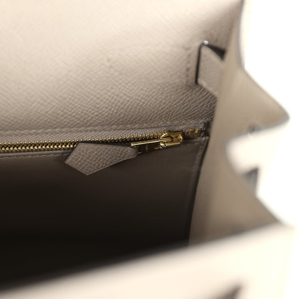 Kelly Sellier 28 Gris Asphalt Epsom Gold Hardware Bag