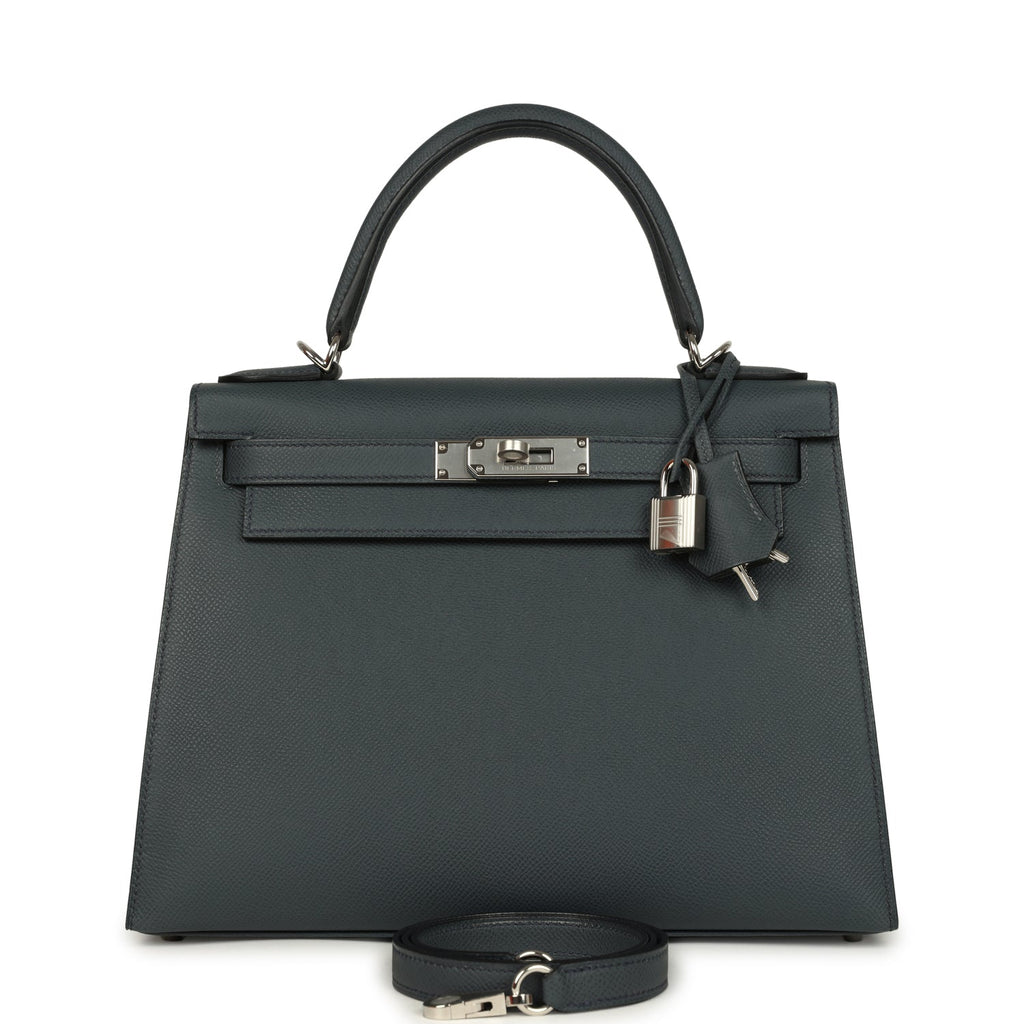 Kelly Sellier 28 Gris Misty Epsom Palladium Hardware Bag