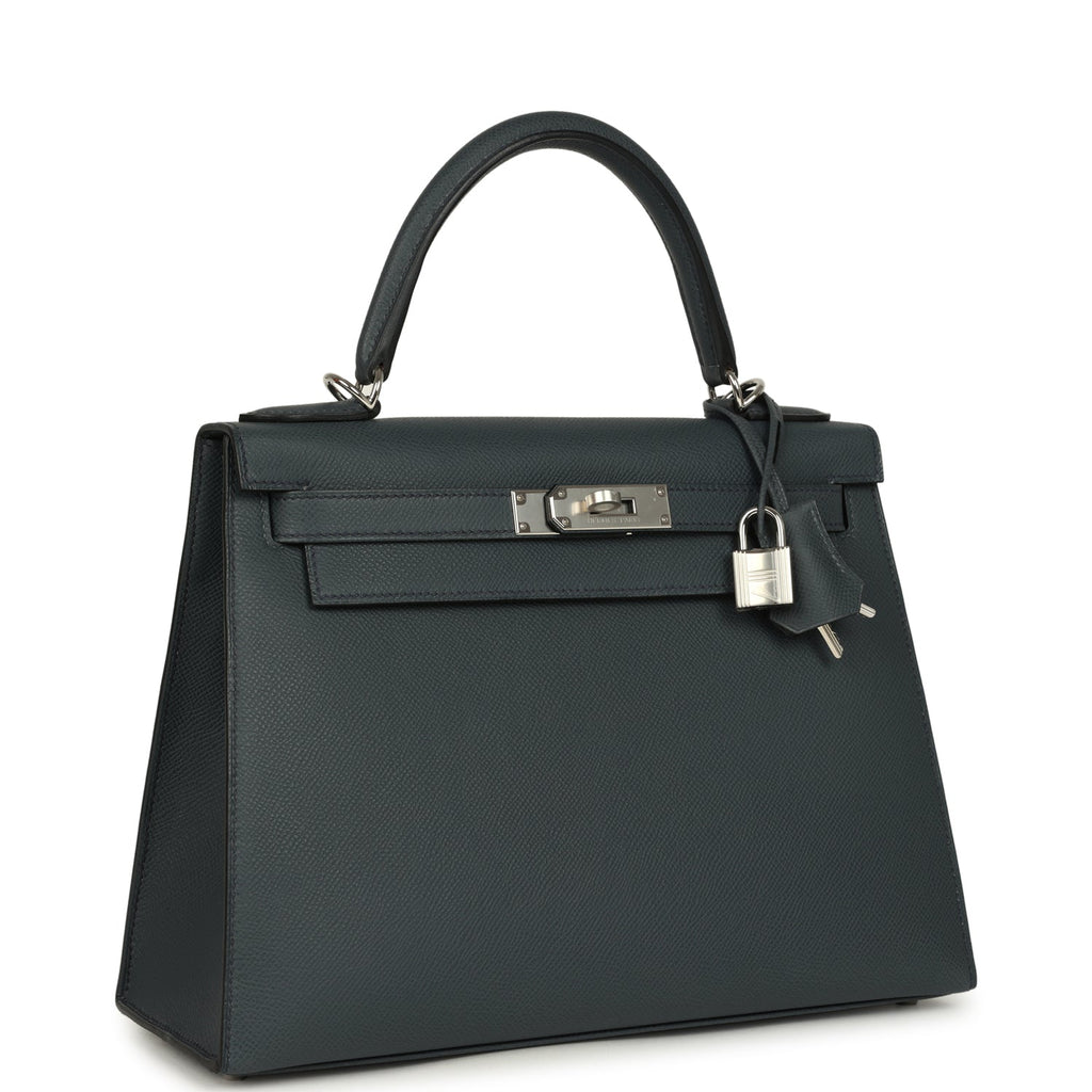 Kelly Sellier 28 Gris Misty Epsom Palladium Hardware Bag