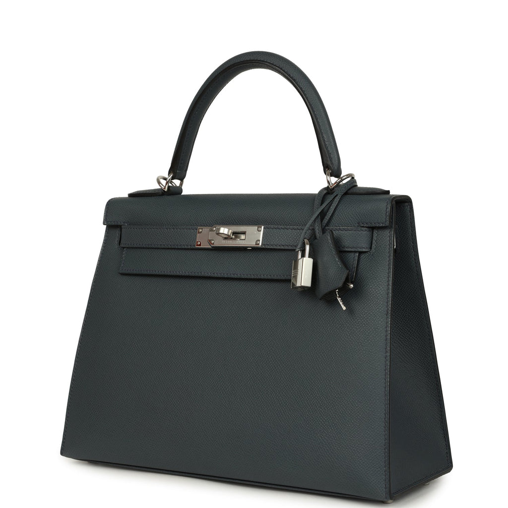 Kelly Sellier 28 Gris Misty Epsom Palladium Hardware Bag