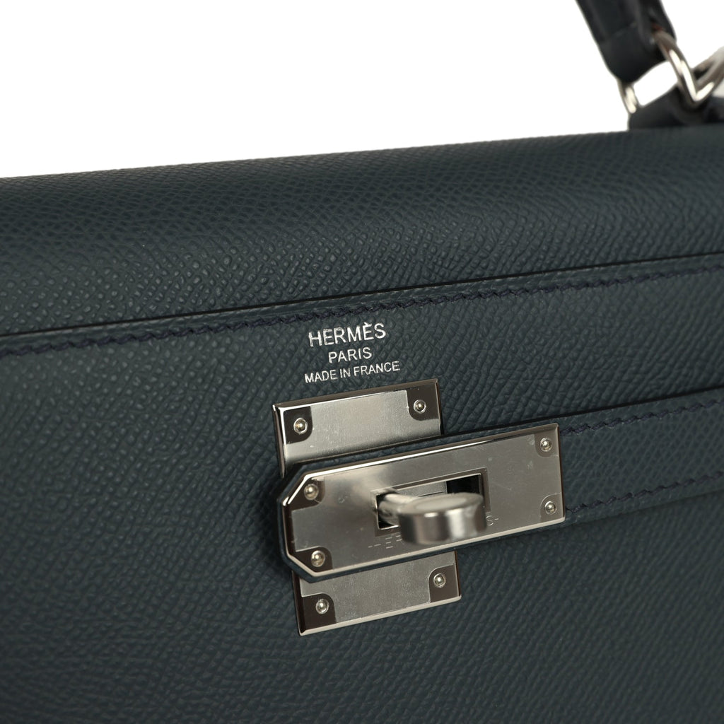 Kelly Sellier 28 Gris Misty Epsom Palladium Hardware Bag