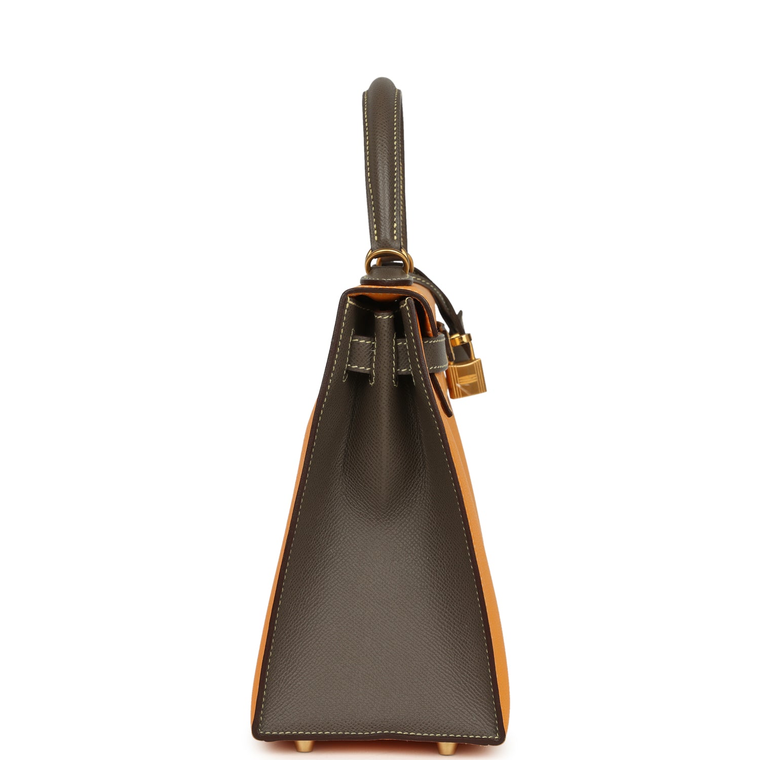 Kelly Sellier 28 Jaune Ambre and Etoupe Epsom Brushed Gold Hardware Bag