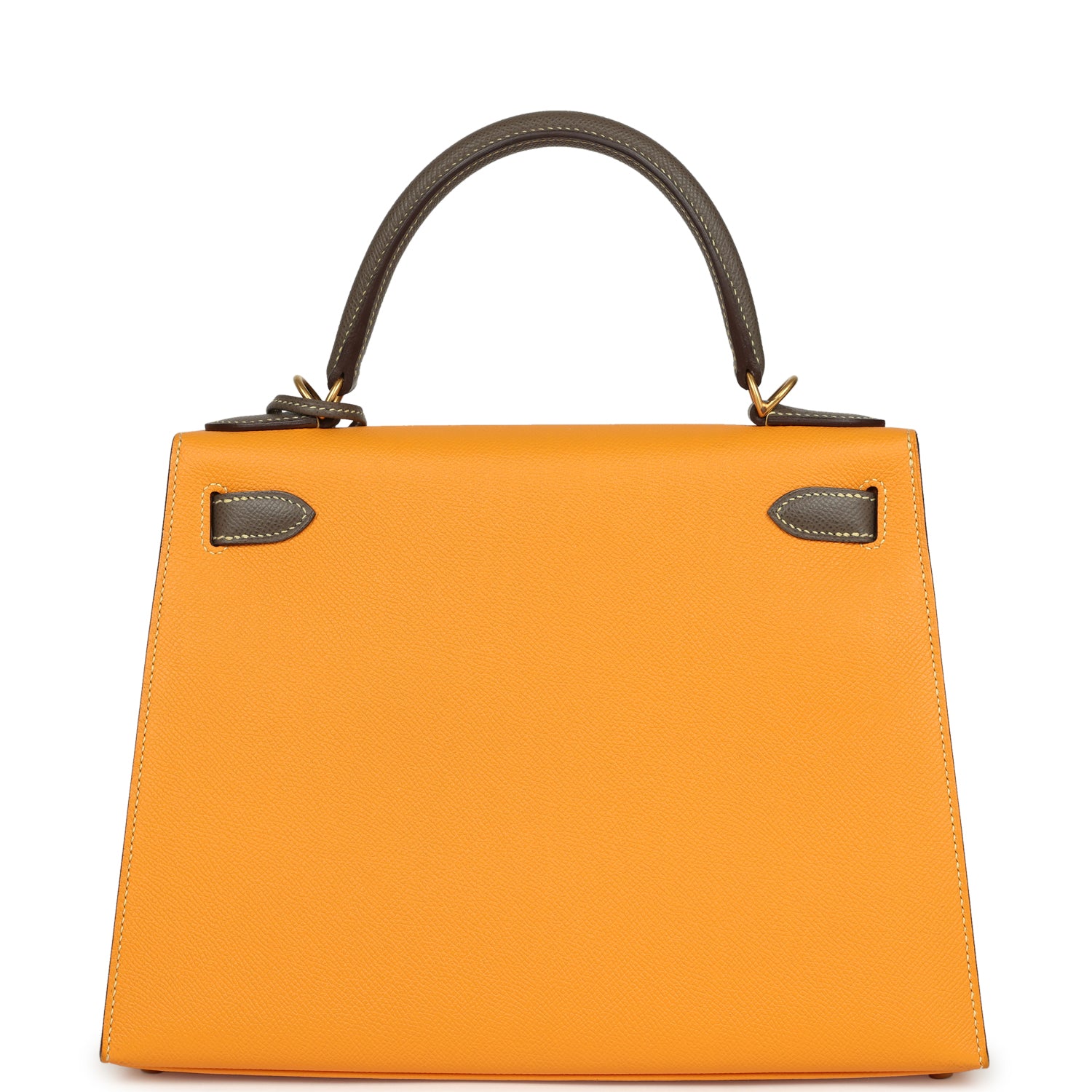 Kelly Sellier 28 Jaune Ambre and Etoupe Epsom Brushed Gold Hardware Bag