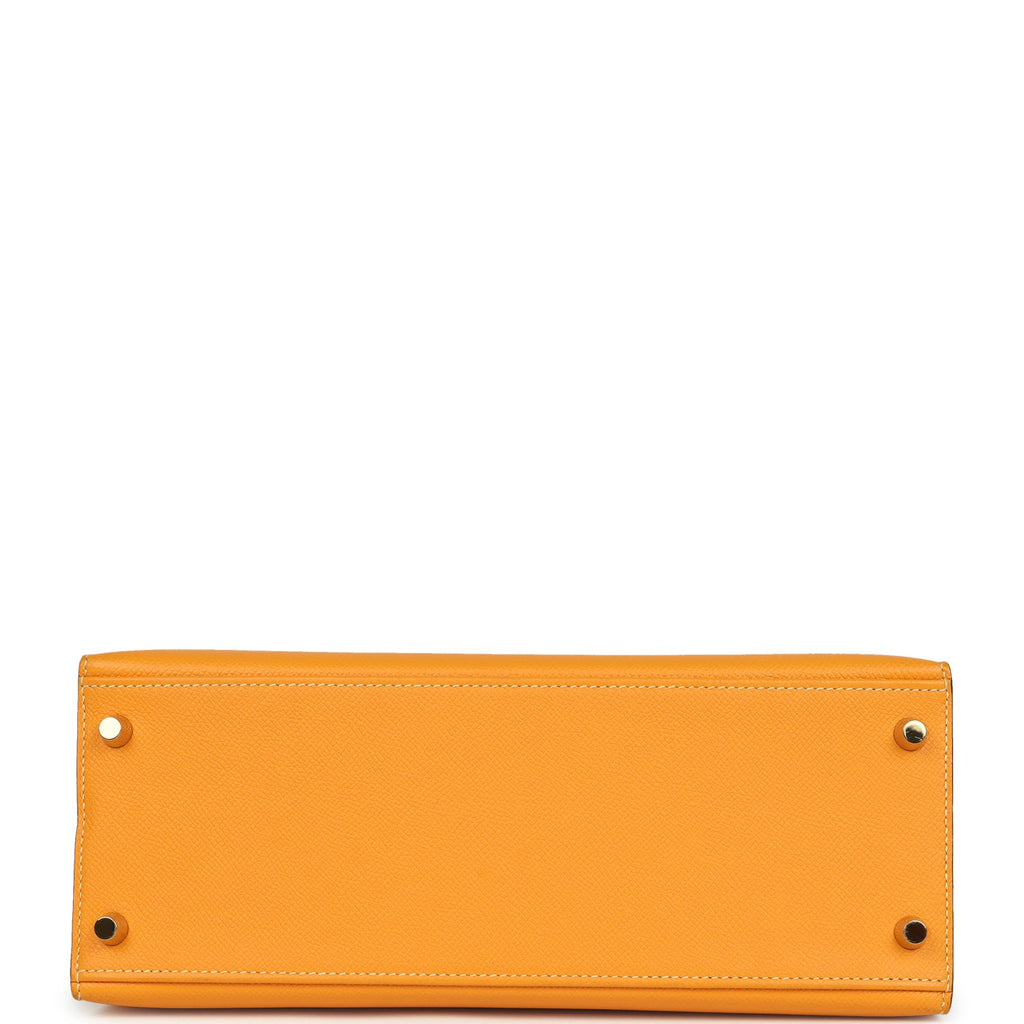 Kelly Sellier 28 Jaune Ambre and Etoupe Epsom Brushed Gold Hardware Bag