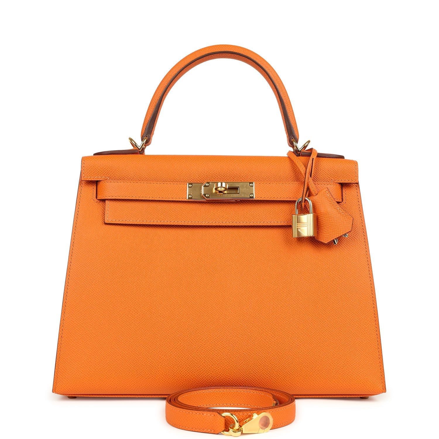 Kelly Sellier 28 Orange Epsom Gold Hardware Bag