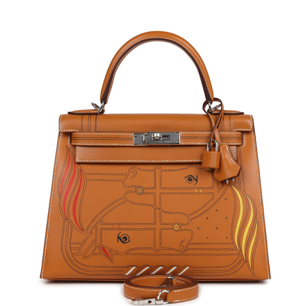 Kelly Sellier 28 "Painted Quadrige" Naturel Sable Butler Palladium Hardware Bag