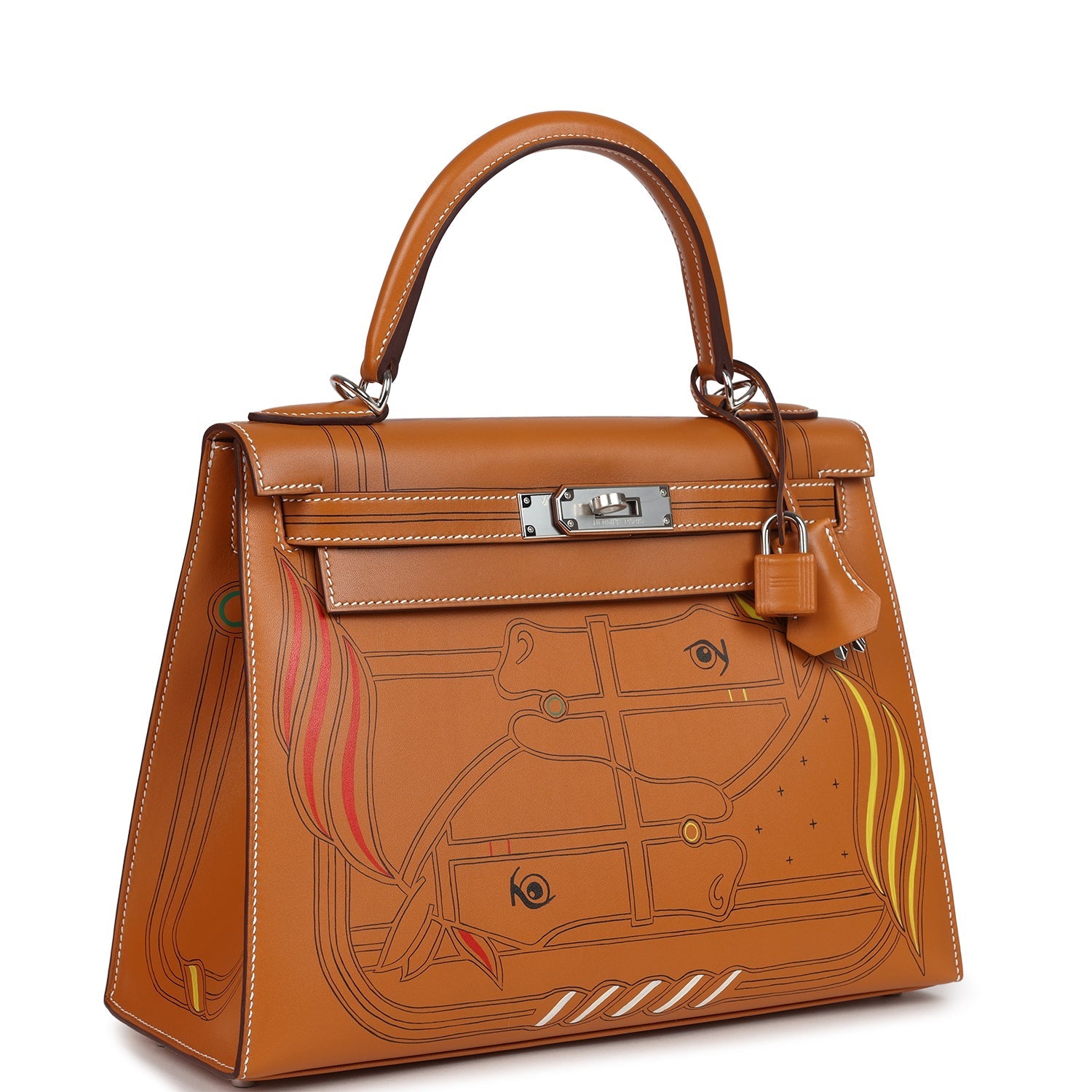 Kelly Sellier 28 "Painted Quadrige" Naturel Sable Butler Palladium Hardware Bag