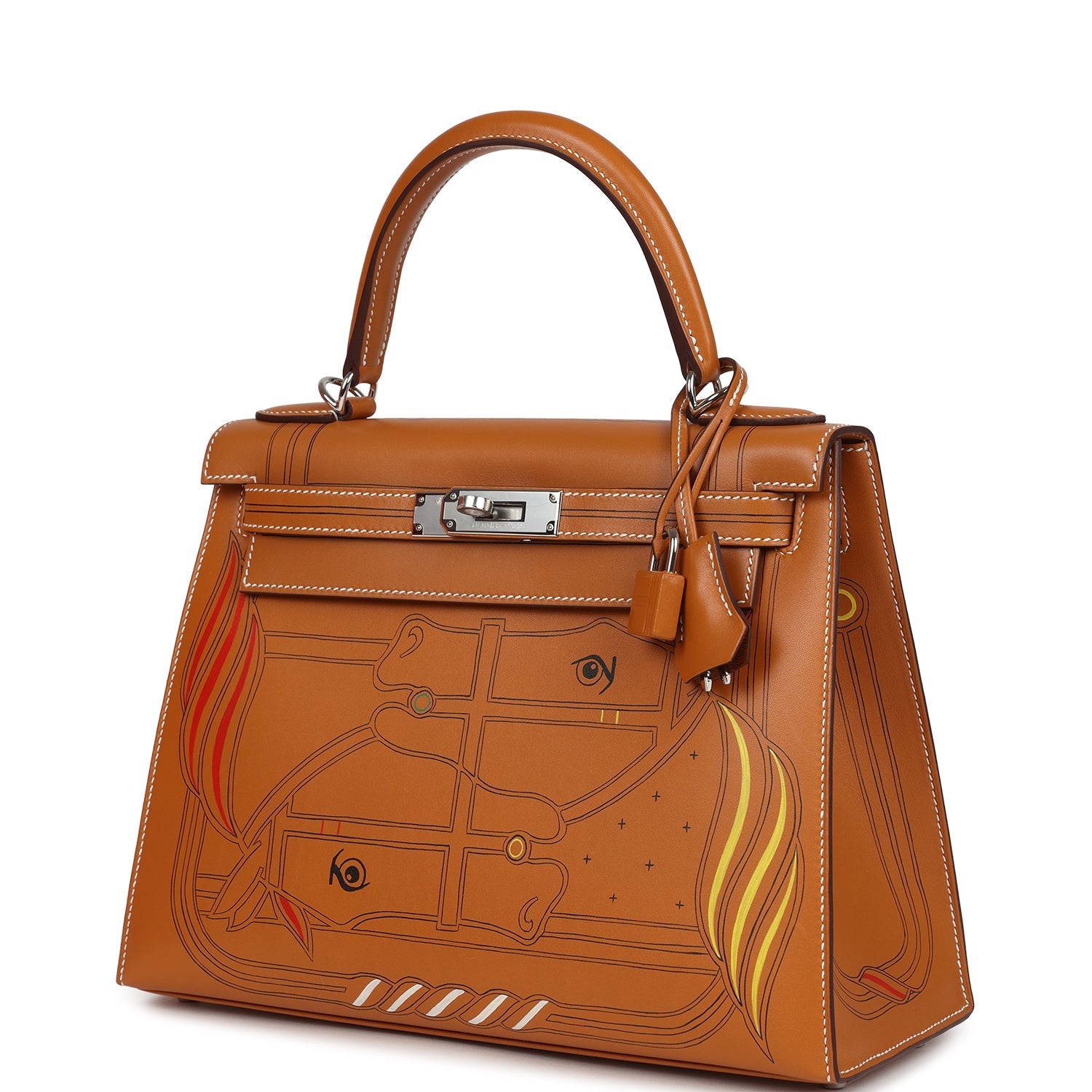 Kelly Sellier 28 "Painted Quadrige" Naturel Sable Butler Palladium Hardware Bag