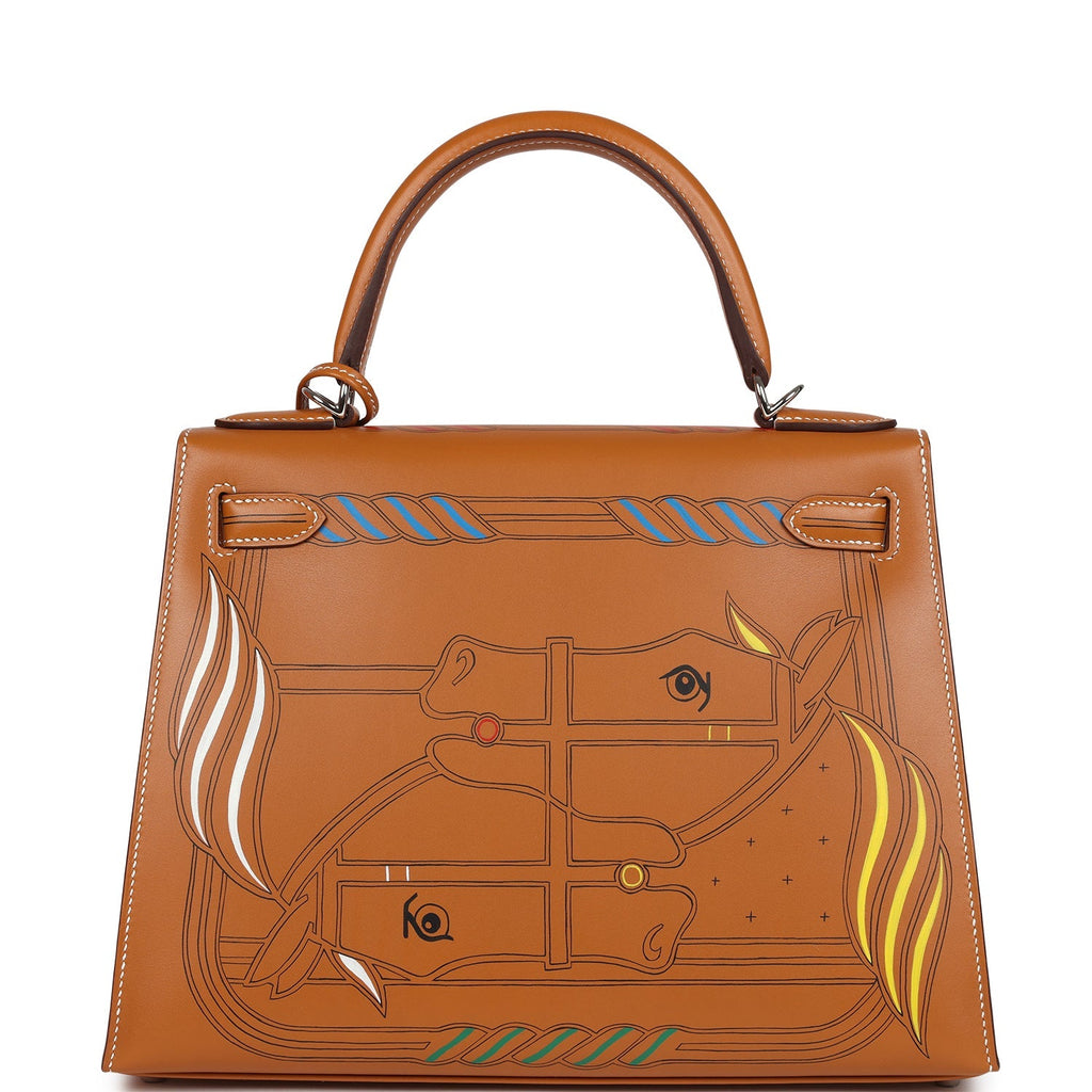 Kelly Sellier 28 "Painted Quadrige" Naturel Sable Butler Palladium Hardware Bag