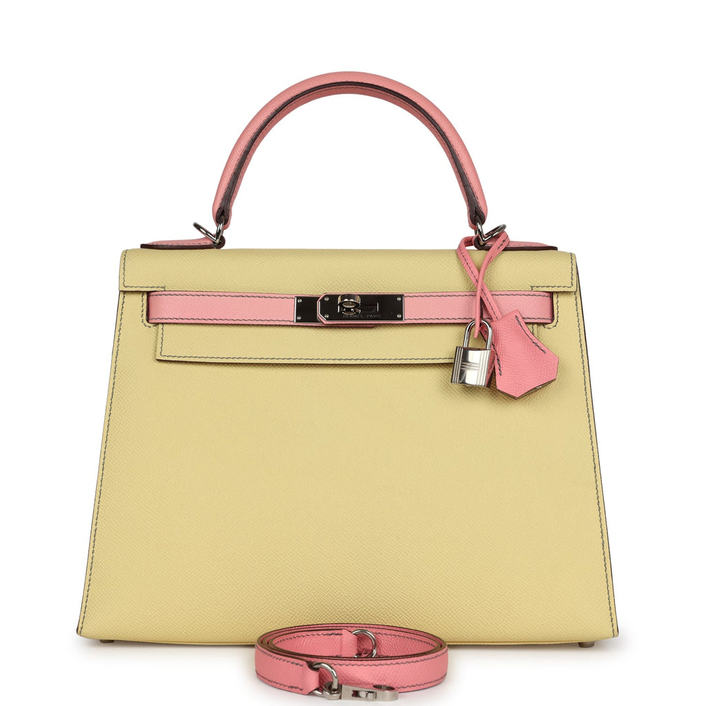Kelly Sellier 28 Rose Confetti and Jaune Poussin Epsom Palladium Hardware Bag