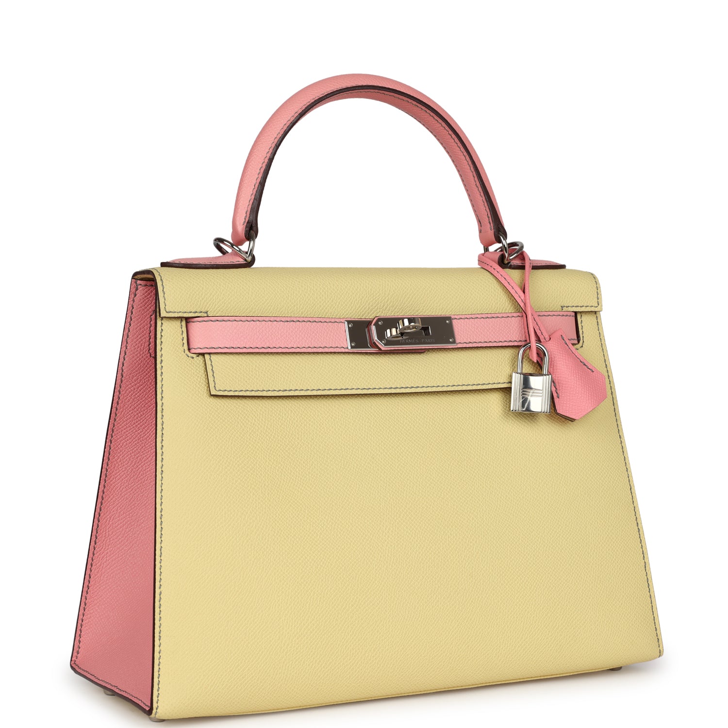 Kelly Sellier 28 Rose Confetti and Jaune Poussin Epsom Palladium Hardware Bag