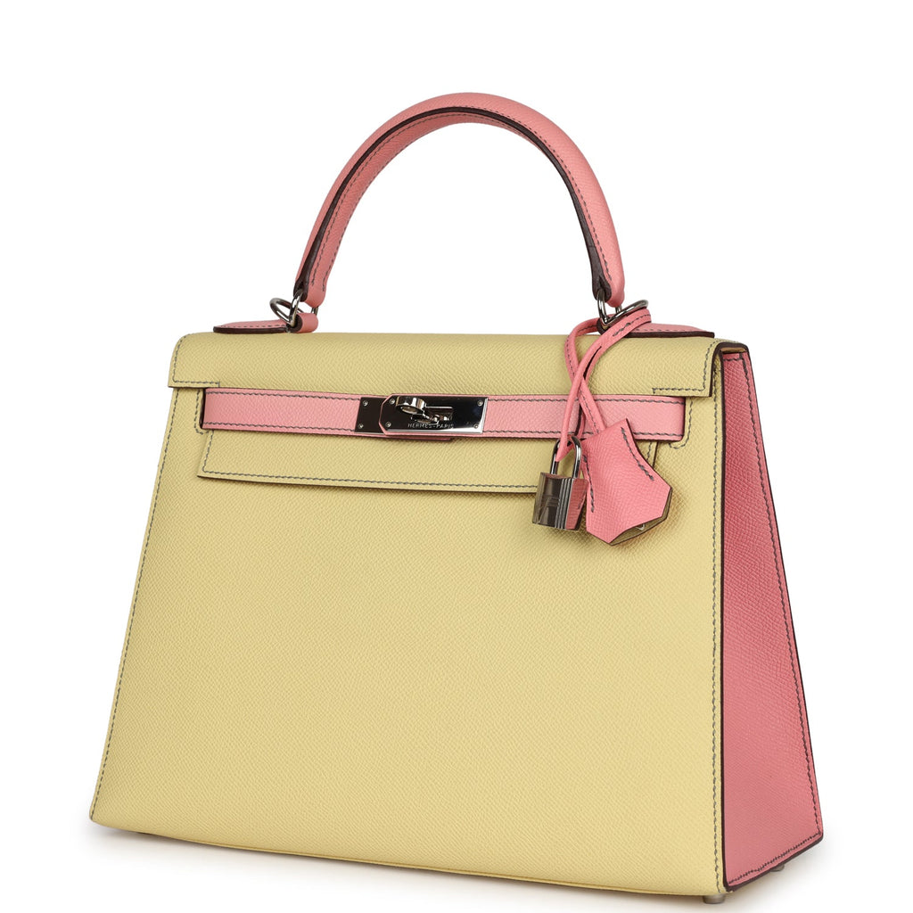 Kelly Sellier 28 Rose Confetti and Jaune Poussin Epsom Palladium Hardware Bag
