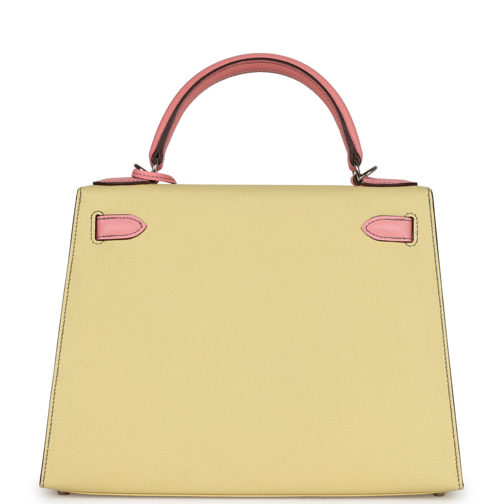Kelly Sellier 28 Rose Confetti and Jaune Poussin Epsom Palladium Hardware Bag