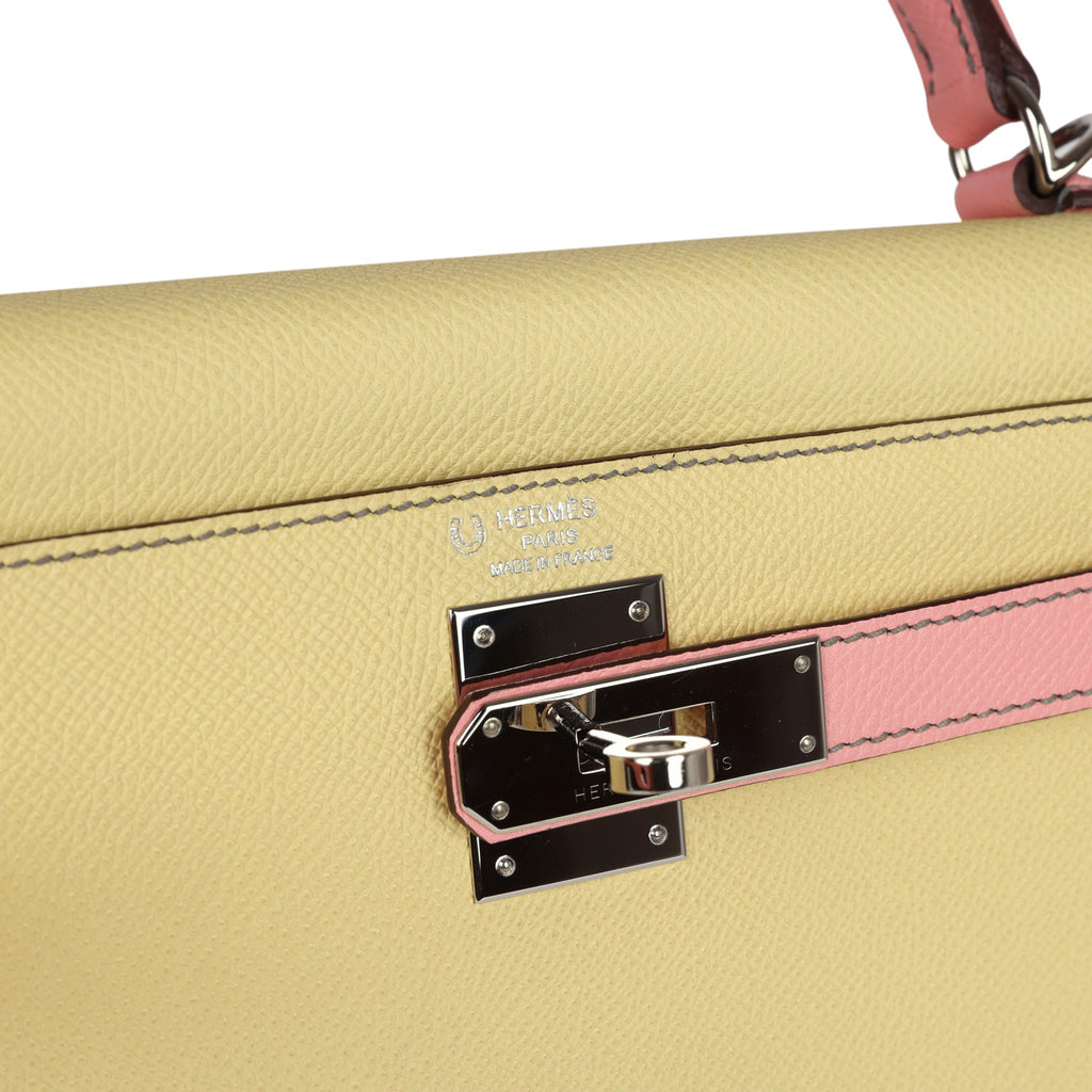Kelly Sellier 28 Rose Confetti and Jaune Poussin Epsom Palladium Hardware Bag