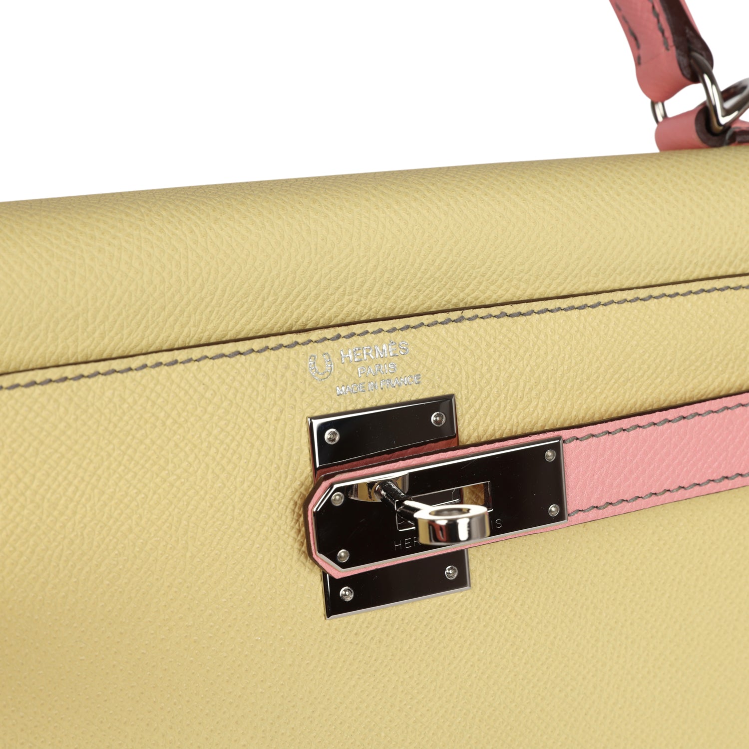 Kelly Sellier 28 Rose Confetti and Jaune Poussin Epsom Palladium Hardware Bag