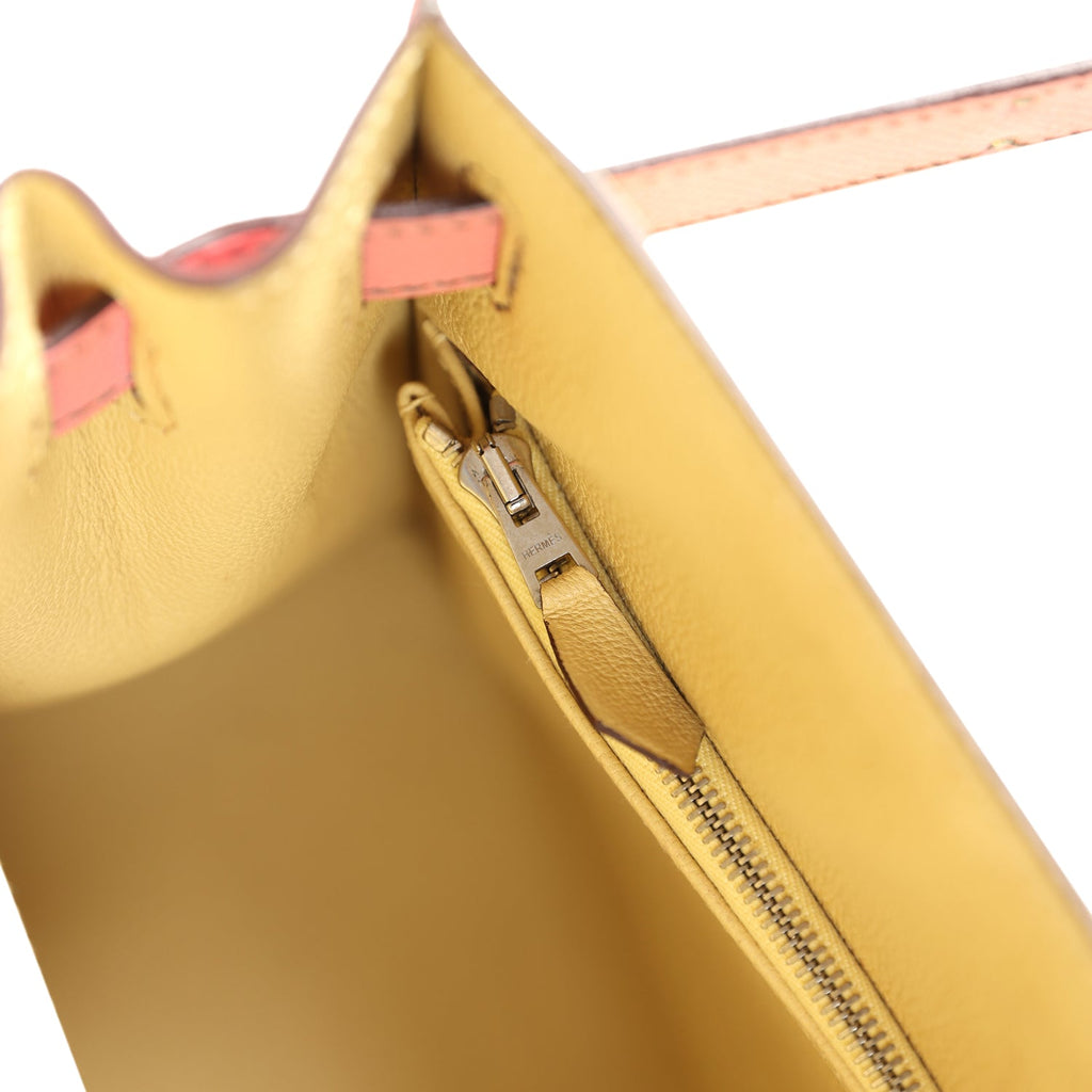 Kelly Sellier 28 Rose Confetti and Jaune Poussin Epsom Palladium Hardware Bag