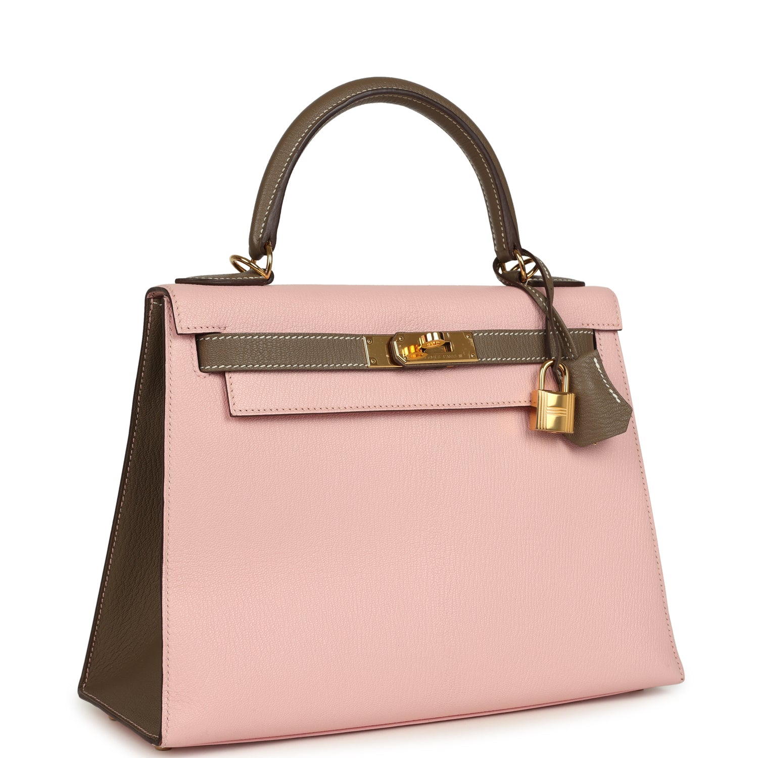 Kelly Sellier 28 Rose Sakura and Etoupe Chevre Gold Hardware Bag
