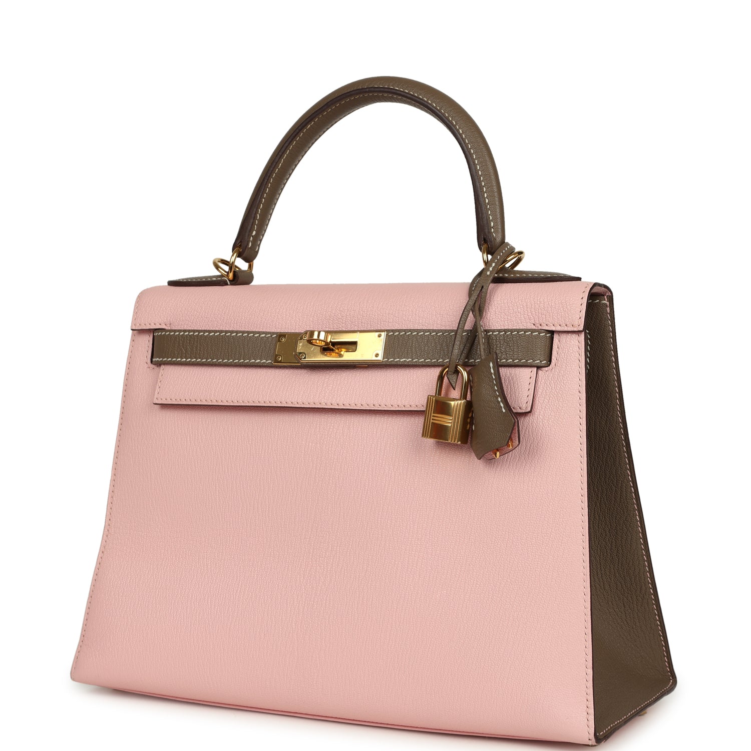 Kelly Sellier 28 Rose Sakura and Etoupe Chevre Gold Hardware Bag