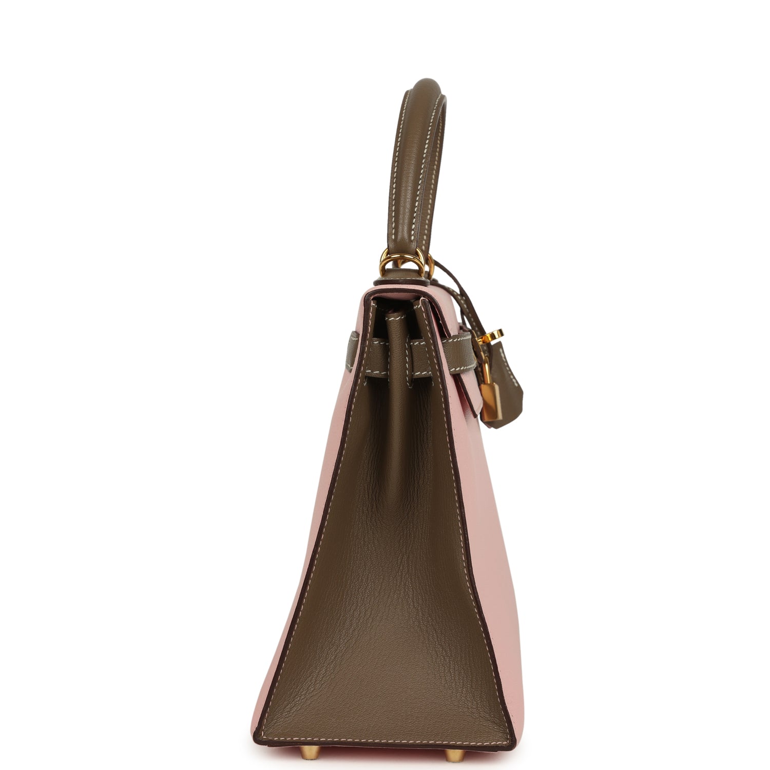 Kelly Sellier 28 Rose Sakura and Etoupe Chevre Gold Hardware Bag