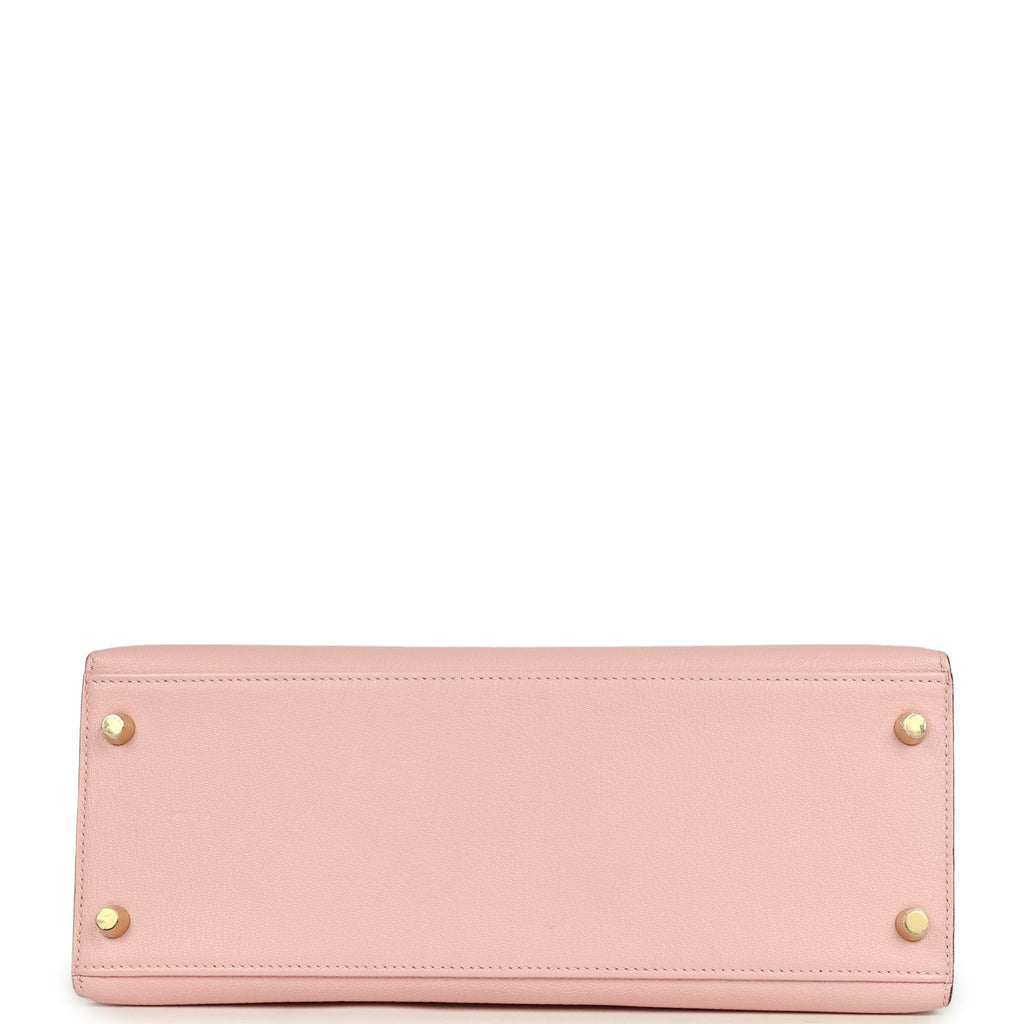 Kelly Sellier 28 Rose Sakura and Etoupe Chevre Gold Hardware Bag