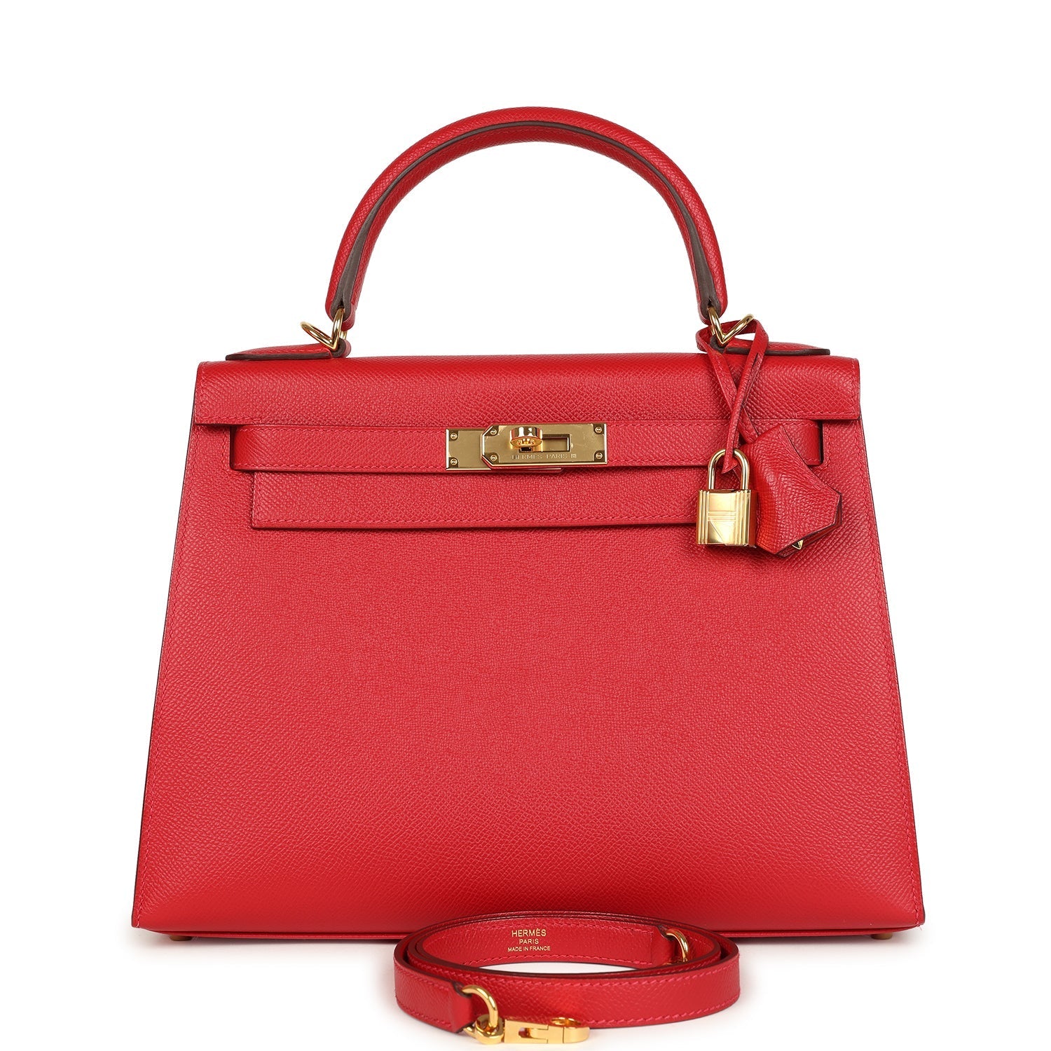 Kelly Sellier 28 Rouge Casaque Epsom Gold Hardware Bag