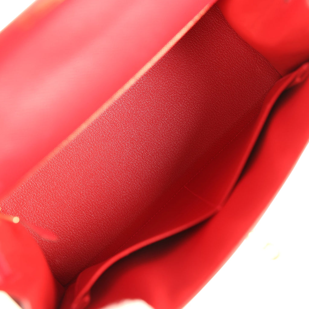 Kelly Sellier 28 Rouge Casaque Epsom Gold Hardware Bag