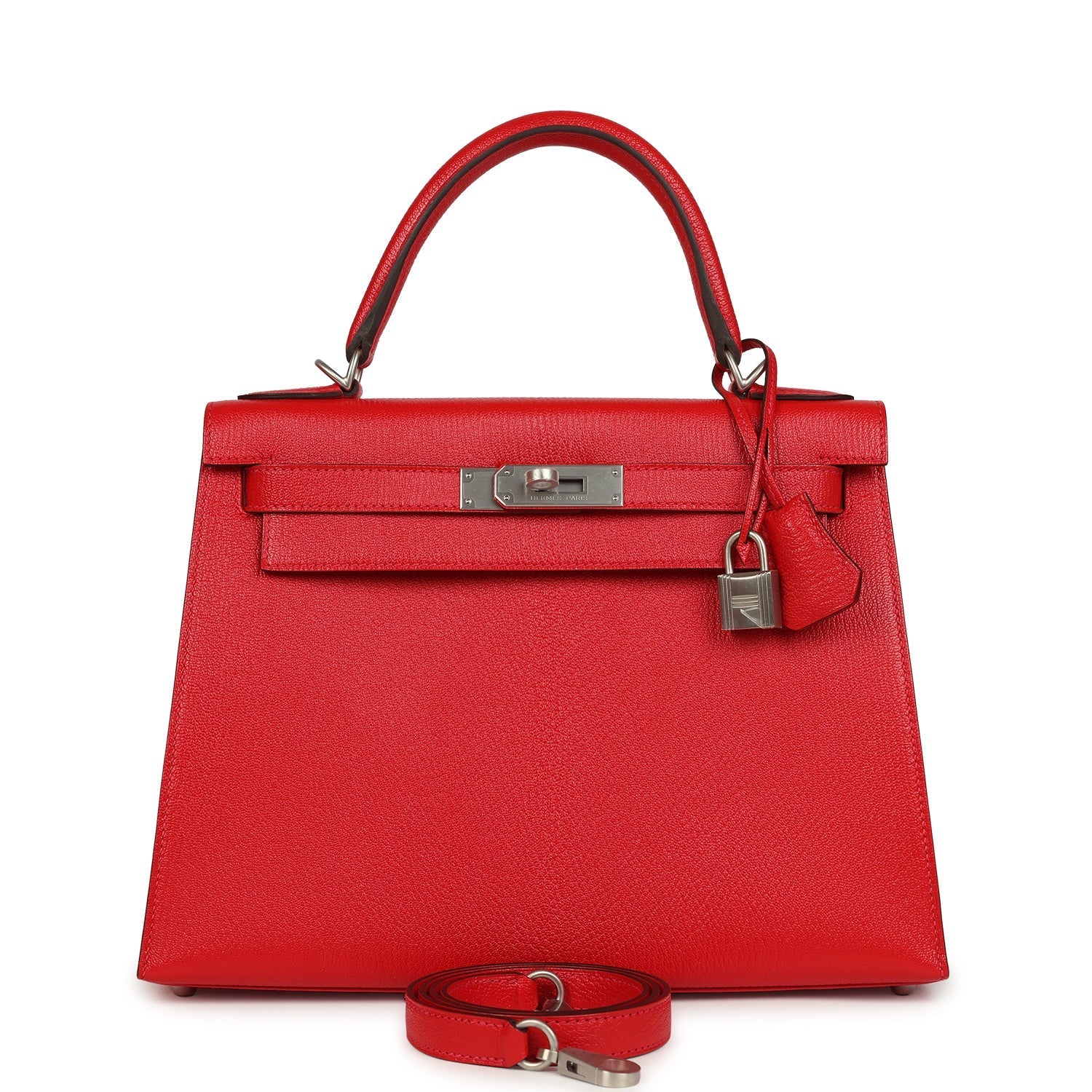 Kelly Sellier 28 Rouge De Coeur Chevre Mysore Brushed Palladium Hardware Bag